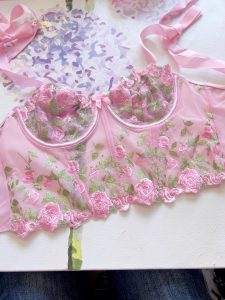 Pink Floral Embroidered Corset Bra
